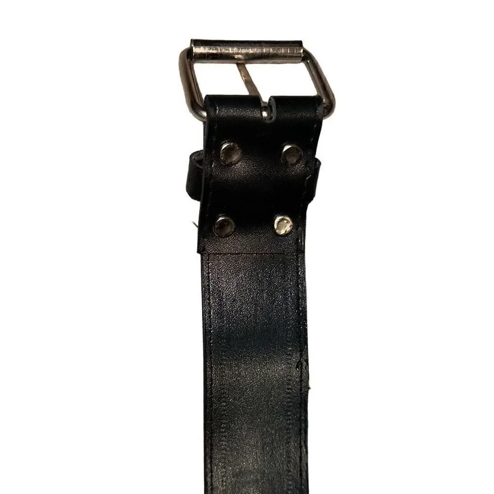 Single Pin Buckle Unisex Black Cross Grommet Faux Leather Belt